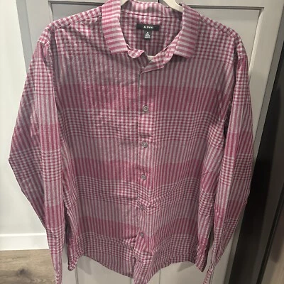 Alfani Shirt Men’s Size M Bright Pink Gray Check Plaid Long Sleeve Mens Grey - Image 1 of 4