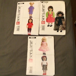 See & Sew Sewing Patterns Lot of 3 #’s B5552/B5553/B5671 for 18” Doll Clothes - Bild 1 von 7