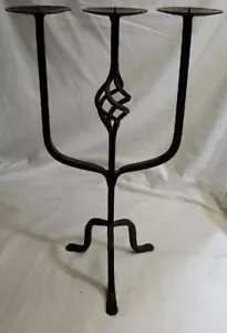 Candelabro vintage in ferro nero a tre bracci alto 21" cp - Foto 1 di 7