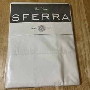 Sferra Pillowcases Pair Leonardo White King Solid 100% Cotton Percale Italy NEW - Picture 1 of 2