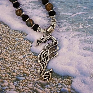 Vintage Fantasy Drachen Anhänger Perlenkette Sterling 925 Silber gestempelt - Bild 1 von 4