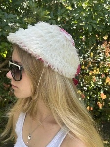 Vintage 1950s Tiered Ruffled Bonnet Hat Fascinator Chin Strap - Picture 1 of 11