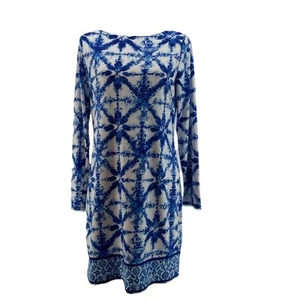 Michael Kors Midi Dress Women's Medium Blue Sheath Artsy Brunch Career Stretch - Picture 1 of 9