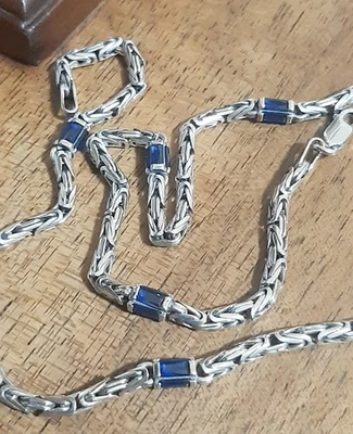 COLLANA  ARGENTO MASSICCIO 925 COLLIER GIROCOLLO Uomo Donna  Ametista Blu snake  - Immagine 1 di 4