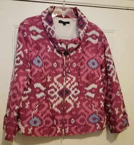 Ladies LAFAYETTE 148 Lined Zip Jacket  Pink Peri White Aztec Cowl Neck, size 16 - Picture 1 of 2