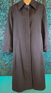 VTG HARVE BENARD WOOL COAT WOMENS SZ. 14 BLACK LONG GOTH MATRIX EMO LINED FLAWS - Picture 1 of 21