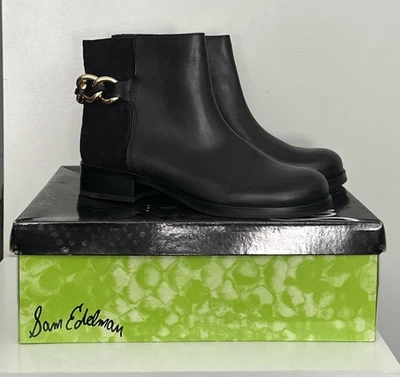 Sam Edelman Chester Mujer Negro Motociclista Botines Tono Dorado Cadena 8.5 M Nuevo Foto 1 de 4