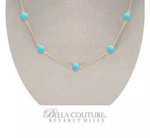 NEW RARE 14K GOLD NATURAL TURQUOISE 18" ANTIQUE DIAMOND ROSE CUT CHARM NECKLACE - Picture 1 of 24