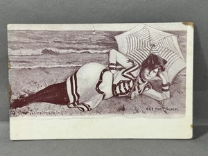 Victorian Bathing Beauty in the Sand "See That Hump" Romance Humor Postcard - Picture 1 of 5