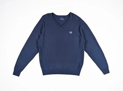 Fred Perry Blue V-Neck Lambswool Jumper Made in England Size 42 - Image 1 of 4