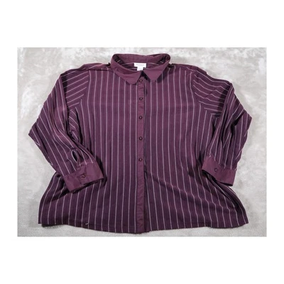 Avenue Shirt Womens 30/32 Purple White Striped Stretch Button Up Long Sleeve Top - Image 1 of 4