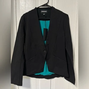 Neu mit Etikett Betabrand schwarzer Strech Ponte-Strickblazer mit einem Knopf und türkisfarbenem Futter Größe M - Bild 1 von 6