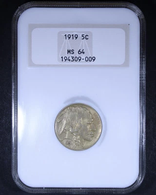 1919 Buffalo Nickel - 5c NGC MS64 - Old Fatty Holder - Image 1 of 4