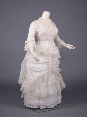 1880s Victorian Bustle White Wedding Dress Steampunk Gothic Royal Court Civil - Image 1 of 4