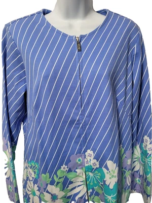 Chaqueta artística portátil Bob Mackie cremallera completa talla M para mujer azul a rayas floral de colección nueva con etiquetas Foto 1 de 4