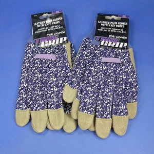 LEATHER PALM GARDEN GLOVES KNIT WRIST, WOMAN 3 PAIRS TRUE GRIP COTTON Denim Back - Picture 1 of 2