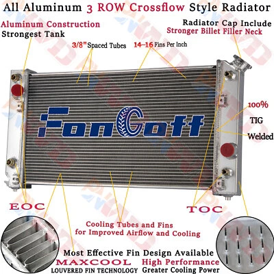 3 Row Radiator For 1994-1995 Chevy Chevrolet S10 Blazer/GMC Jimmy Sonoma 4.3L - Image 1 of 4
