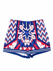 Jealous Tomato Blue Red Kaleidoscope Print High Waisted Shorts Size Small - Picture 1 of 8