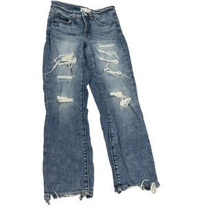 Pantalones de mezclilla BKE Parker con hebilla para mujer talla 26 tiro alto al tobillo azul cremallera desgastados - Imagen 1 de 7
