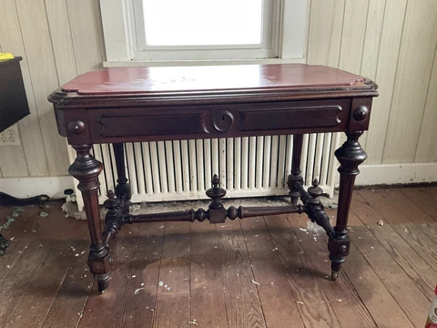 1860 Heavily Carved Victorian Library Table Walnut Rennisance Revival Very Nice Cover