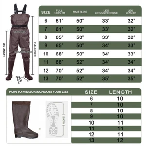 Chest Waders 2-Ply Nylon 6-13Size Waterproof PVC Rubber Fishing Hunting Bootfoot - Picture 1 of 31