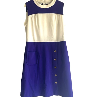 VTG 60's Handmade Dress Mod Purple White Colorblock Sleeveless Shift Minimalist - Image 1 of 4
