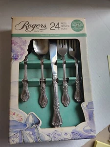 Vintage*ROGERS Stainless TABLEWARE 24 Piece for 4*Bonus Spoons*VICTORIANA - Picture 1 of 12