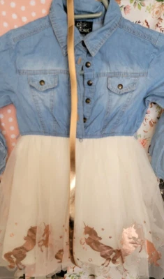 Pink & Violet~Girls Layered Dress w/ Unicorns Size  4 BACK TO SCHOOL - Image 1 of 4