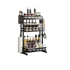 Three layer seasoning rack bottle storage installation free kitchen household - Picture 1 of 9