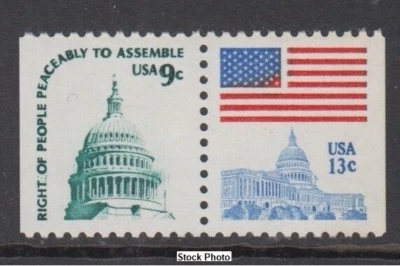 US 1977 - Flag over Capitol Building - Sc 1623d Pair (1590 and 1623) Unused MNH - Image 1 of 2