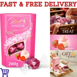Lindt Lindor Strawberries & Cream Chocolate Truffles Box - Approx 16 balls 200g - Picture 1 of 12