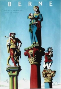 Original vintage poster BERNE CITY FOUNTAIN SCULPTURES c.1949 - Bild 1 von 1