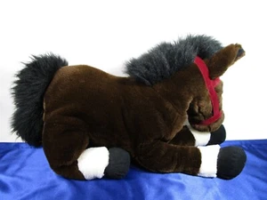 Dark Brown and White Floppy Horse Stuffed Plush with Burgundy Bridle "Mahogany" - Picture 1 of 7