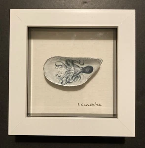 Oyster Shell Art Piece With Octopus Decoupage Signed Framed Bathroom Wall - Picture 1 of 11