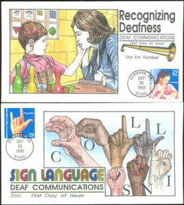 #2783-84 Deaf Communication 2 FDC's  Cachets hand-painted by Collins - Picture 1 of 1