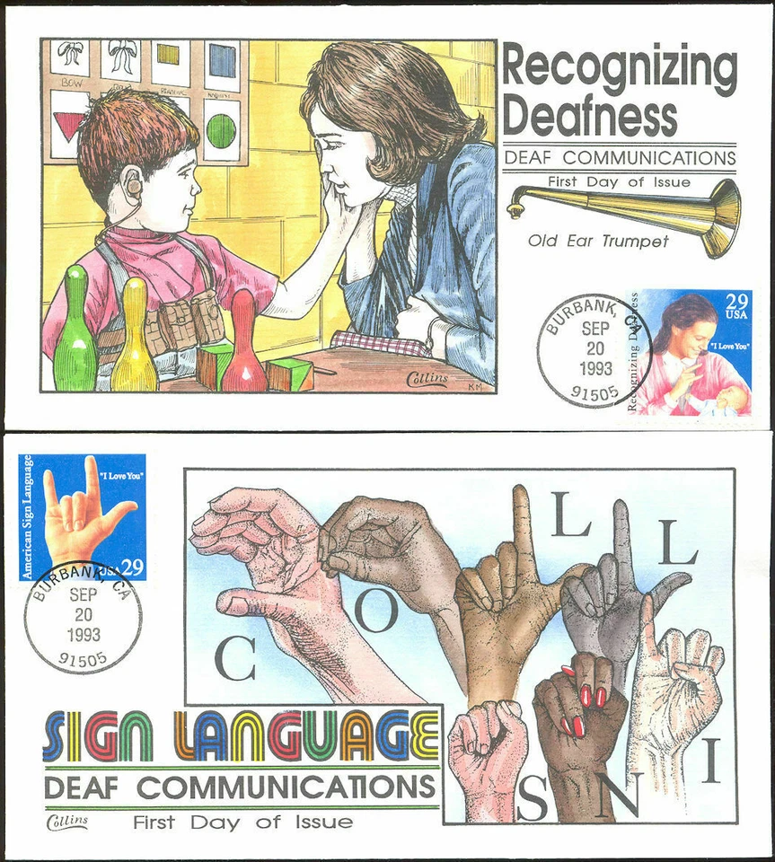 #2783-84 Deaf Communication 2 FDC's  Cachets hand-painted by Collins - Image 1 of 1