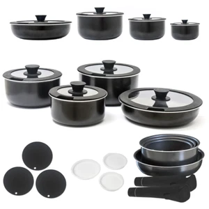 3 STACKABLE POTS + FRYPAN SET INDUCTION LIDS 2 DETATCHABLE HANDLE CARVAN KITCHEN - Picture 1 of 10