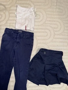 Lot of 3 Size 6 Girls Navy Uniform Childrens Place Pants, Skort XS, NWT Shirt - Picture 1 of 6