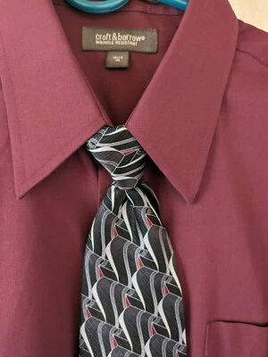 Camisa de vestir Croft & Barrow para hombre 16 1/2 36 LS borgoña tela ancha corbata Stafford Foto 1 de 4