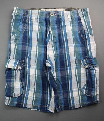 Men's PD&C Plaid Cargo Shorts Blue Green White Size 38 (Measure 37x11) - Image 1 of 4