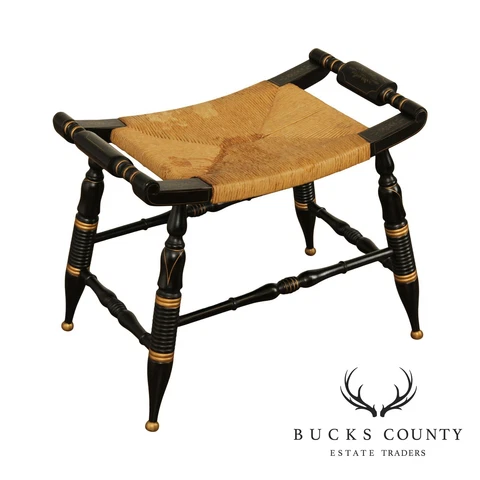 Hitchcock Style Vintage Black Stenciled Rush Seat Bench Cover