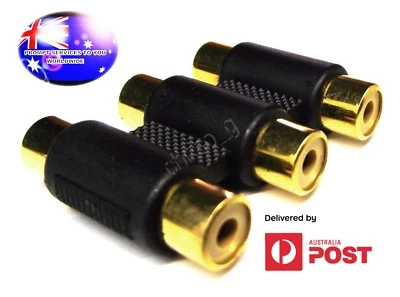 From OZ Quality 1PC 3 RCA Female to Female Same AV Inline Adaptor Connector Gold - Image 1 of 4