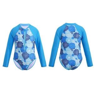 Girls Floral Palm Rash Guard Shirt & Zip Sun Protective Swimsuits Swimwear - Picture 1 of 37
