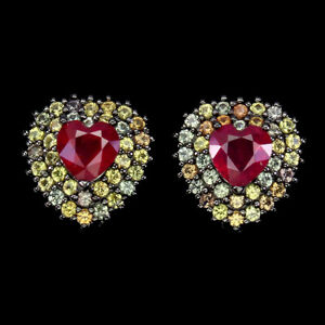 Heated Heart Red Ruby 6mm Sapphire Diamond Cut 925 Sterling Silver Earrings