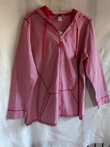 NWT CJ Banks Red & White Striped Zip Front Hoodie size 1X - Picture 1 of 7
