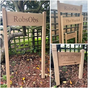 Personalised Oak House Sign, Standing Custom Engraved Outdoor Wooden Name Plaque - Picture 1 of 5