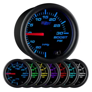 52mm Black Face Turbo Boost / Vacuum Pressure PSI Gauge w 7 Colors & Hose Kit - Picture 1 of 6