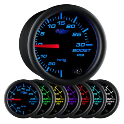 52mm Black Face Turbo Boost / Vacuum Pressure PSI Gauge w 7 Colors & Hose Kit - Image 1 of 4