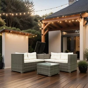 4 Piece Patio Sectional Wicker Rattan Outdoor Furniture Sofa Set with Storage Bo - Picture 1 of 12