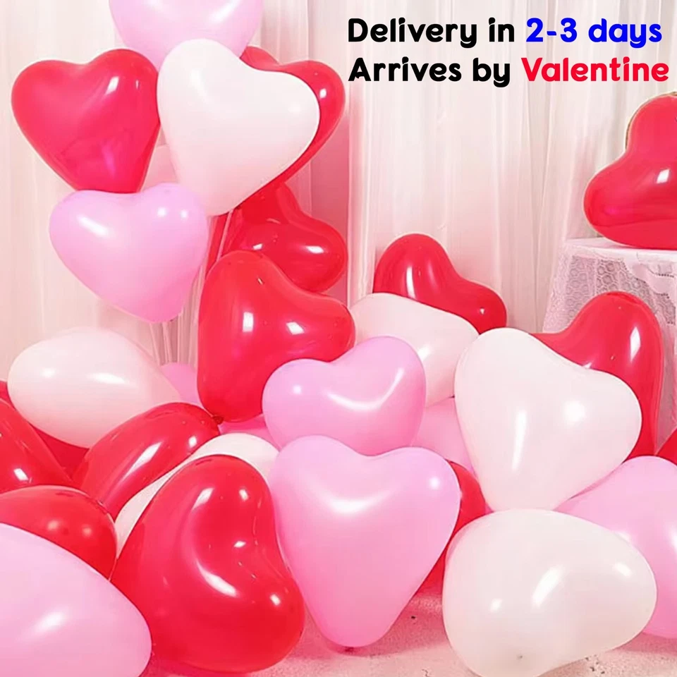 100 LOVE HEART SHAPE BALLOONS Wedding Party Romantic Baloon Birthday decoration - Image 1 of 1